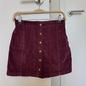 Corduroy Button-Front Skirt in Burgundy